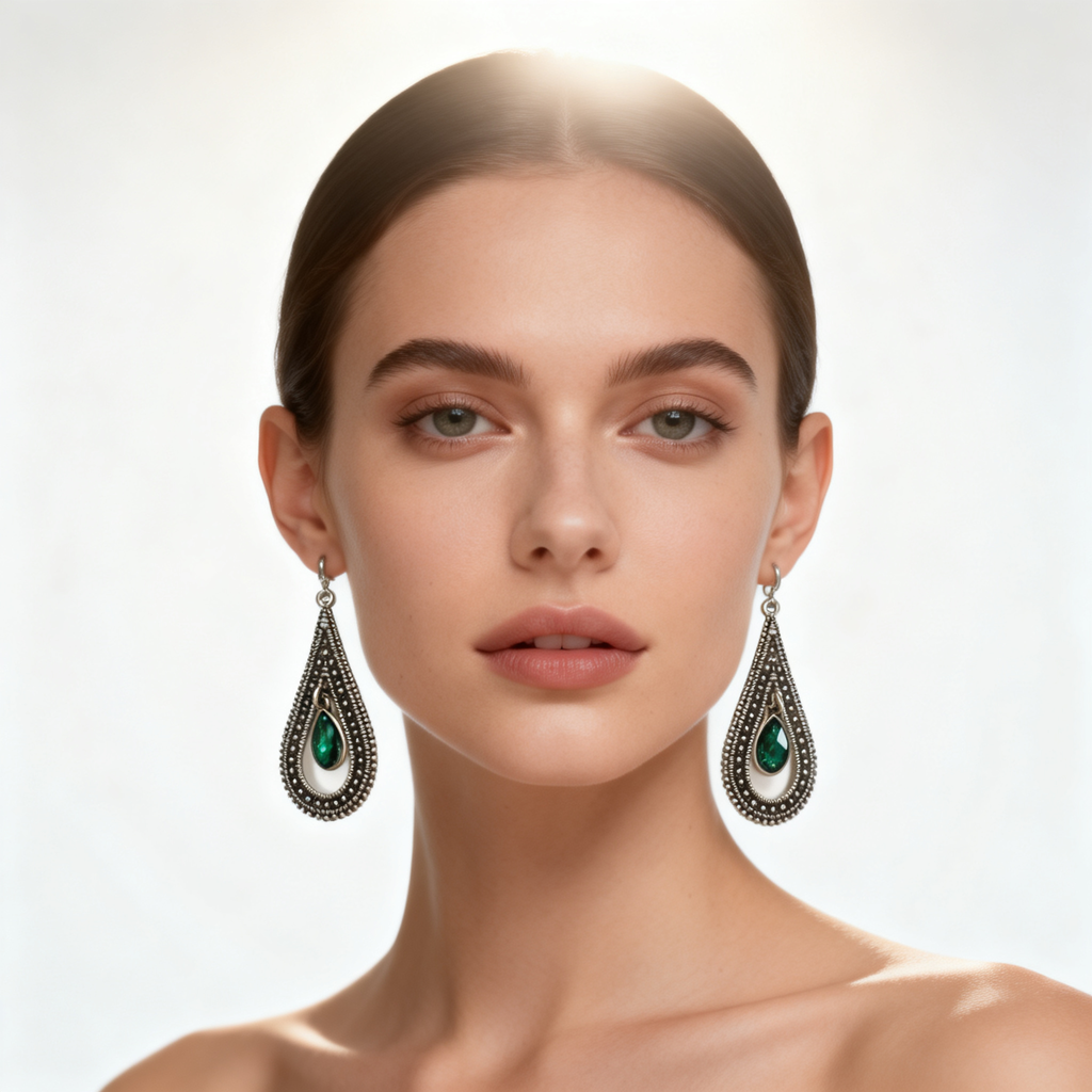 Pendiente vintage con detalle esmeralda Retro – MINOMINO