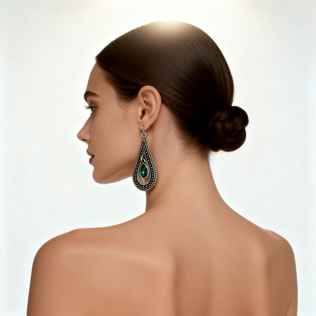 Pendiente vintage con detalle esmeralda Retro – MINOMINO