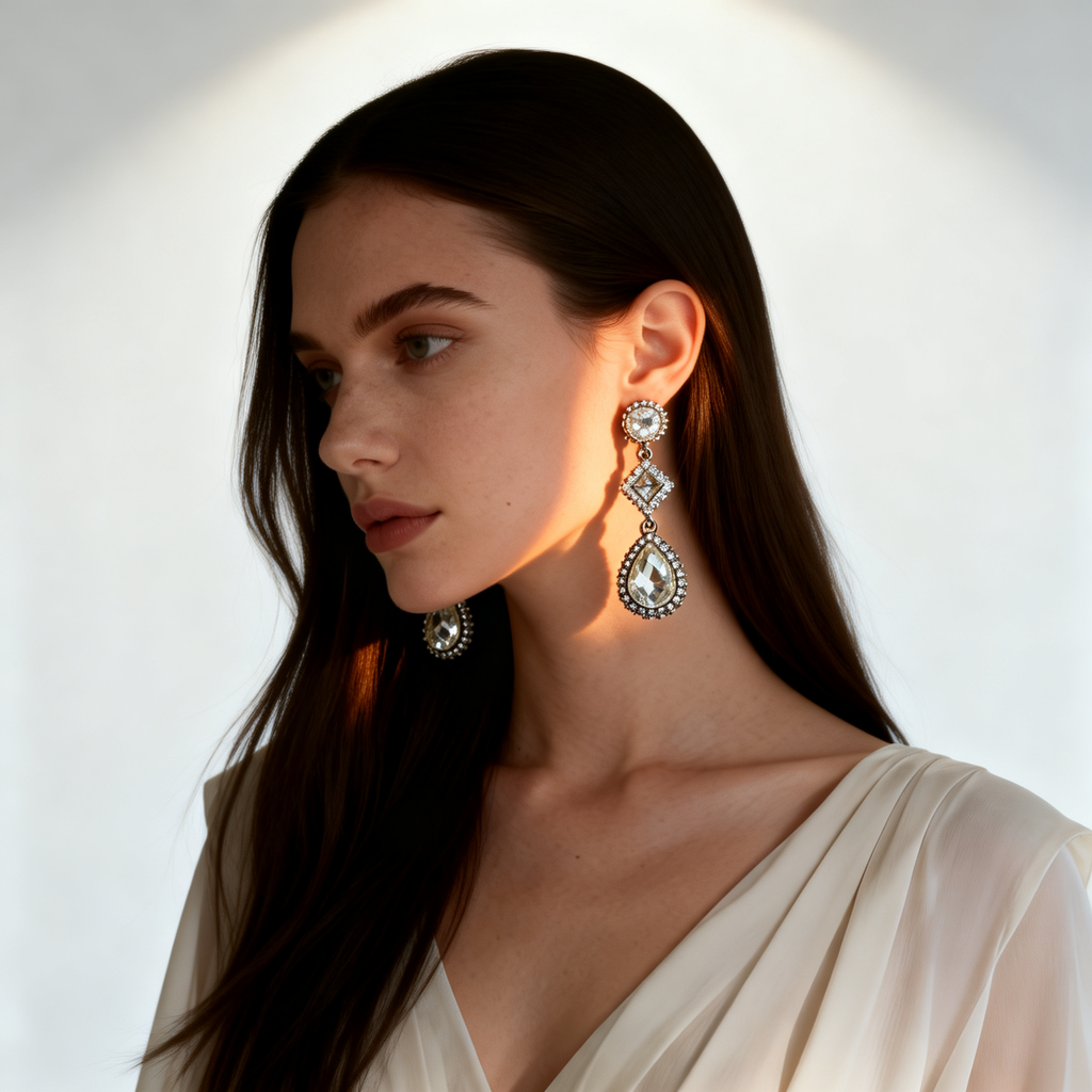 Pendiente cristalina silver Elegante – MINOMINO